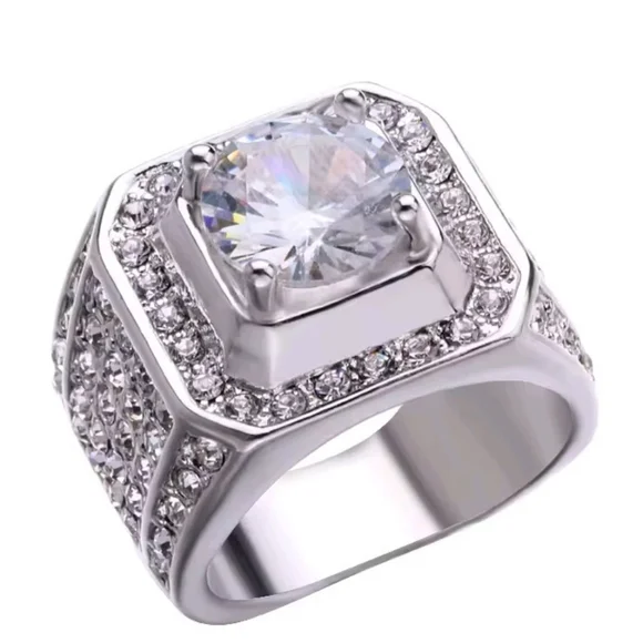 Silver Men's Intricate Diamond Ring with Halo Design Sz 12